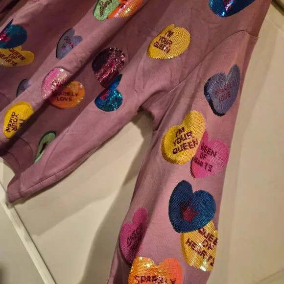 Queen of Sparkles Sequin Conversation Heart Sweatshirt - Picture 4 of 8